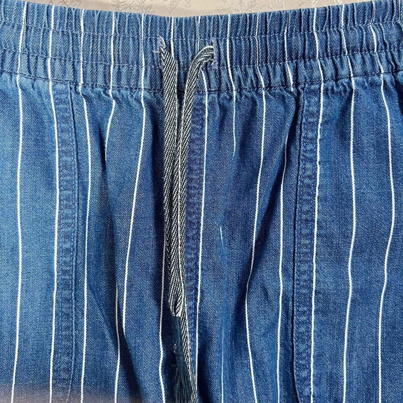 J Crew Women's Seaside Shorts Blue and White Striped Drawstring Size S