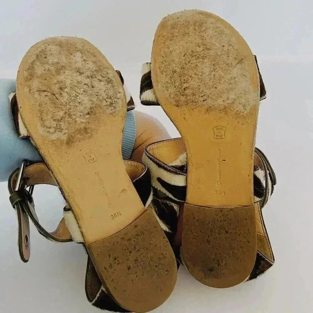 Gianvito Rossi Vintage Zebra Print Leather Cowhide Strappy Sandals Size 6.5 US