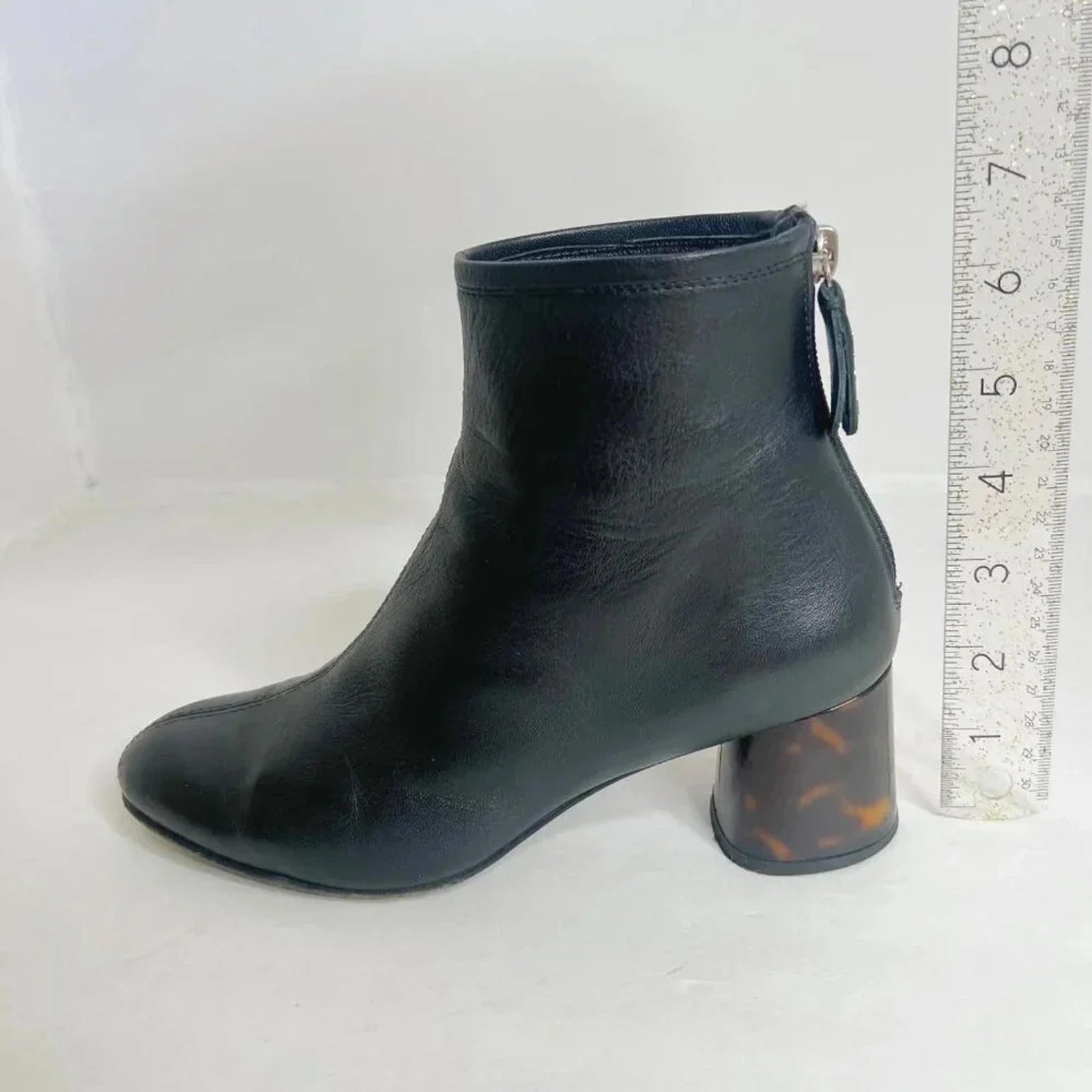 AGL Veta Precious Black Leather Ankle Boot With Tortoiseshell Heel Size 5.5