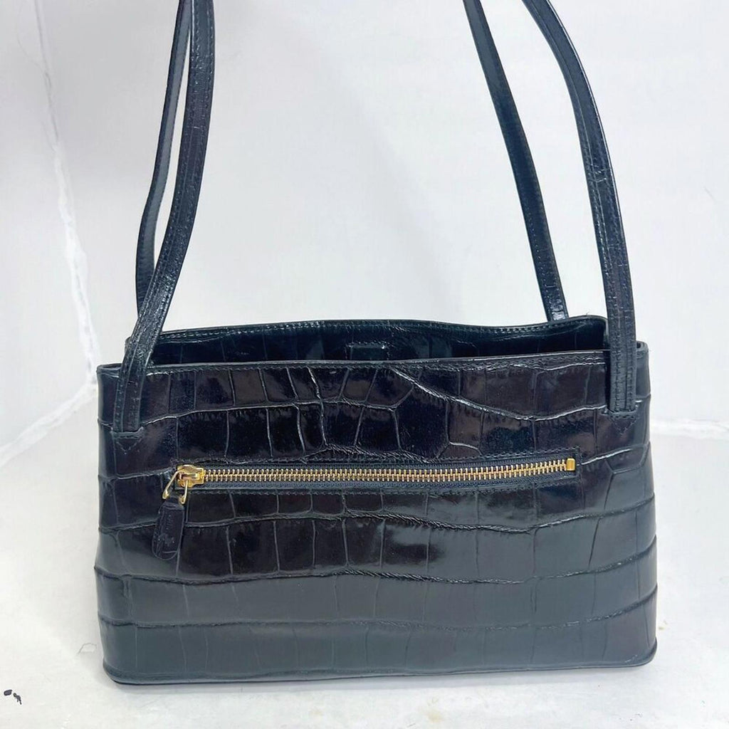 Vintage Monsac Black Crocodile Embossed Leather Shoulder Bag Purse