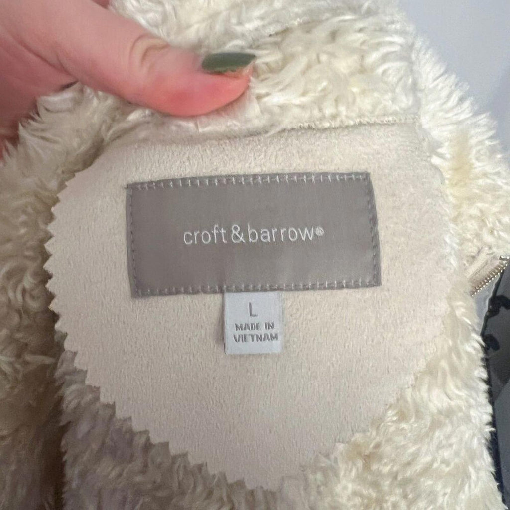 Croft & Barrow Cream Faux Suede Pennylane Jacket Faux Shearling Women's Size L