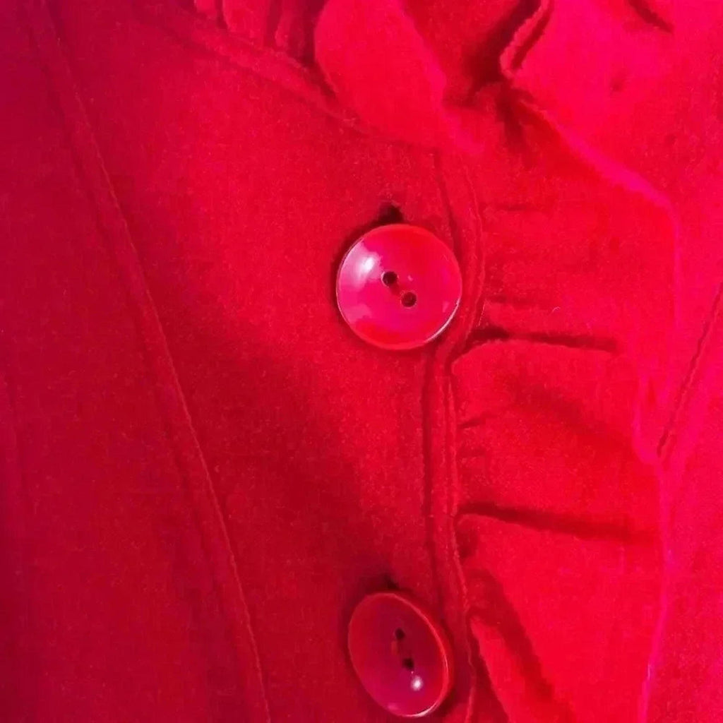Madison Wool Red Ruffled Jacket Trench Coat Women's Size L