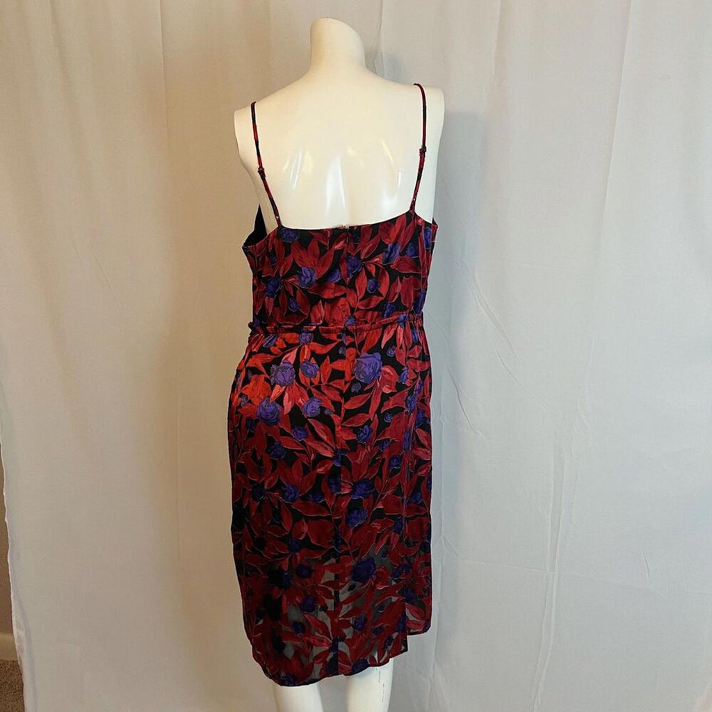 Worthington Red Purple Floral Faux Wrap Midi Dress Women's Size L