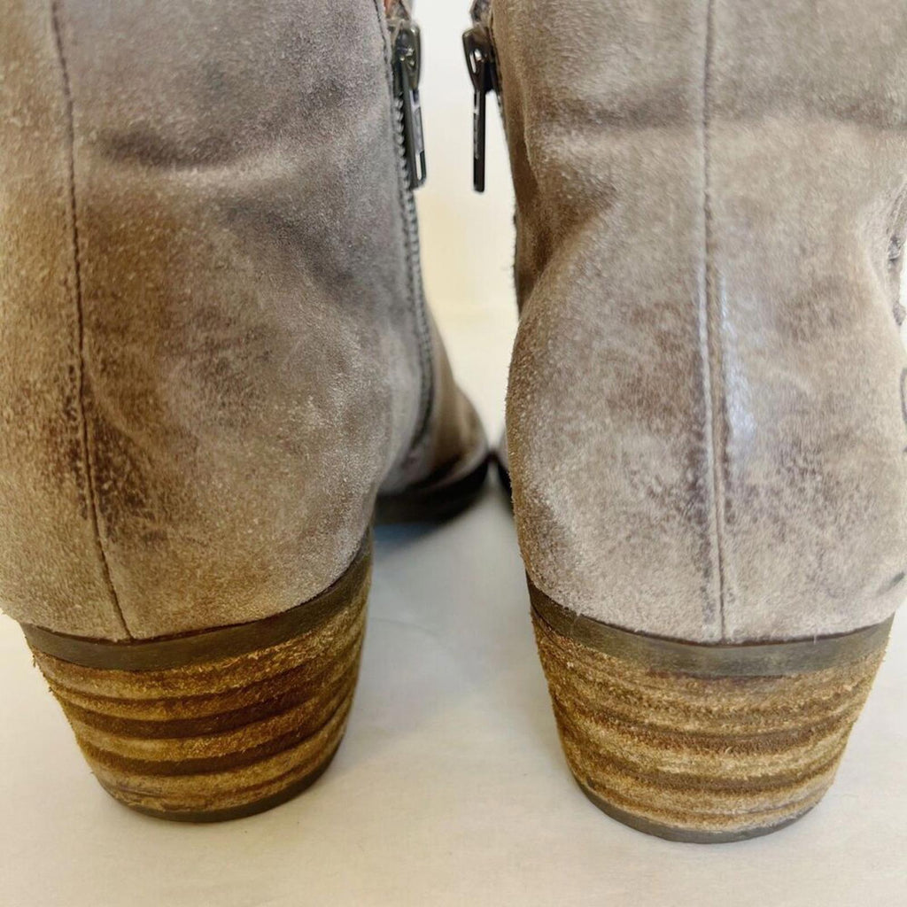 Born Bessie Taupe Suede Booties Lace Up Side Ankle Boots Women's Size 9.5