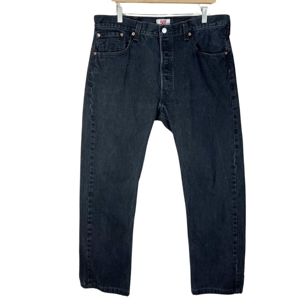 Levi's Original 501 Straight Leg Button Fly Black Jeans Denim Size 38 x 34