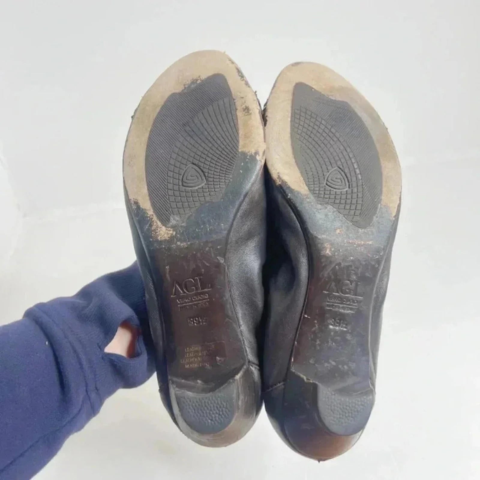 AGL Brown Leather Rounded Toe Heels Heeled Ballet Shoes Size 39.5