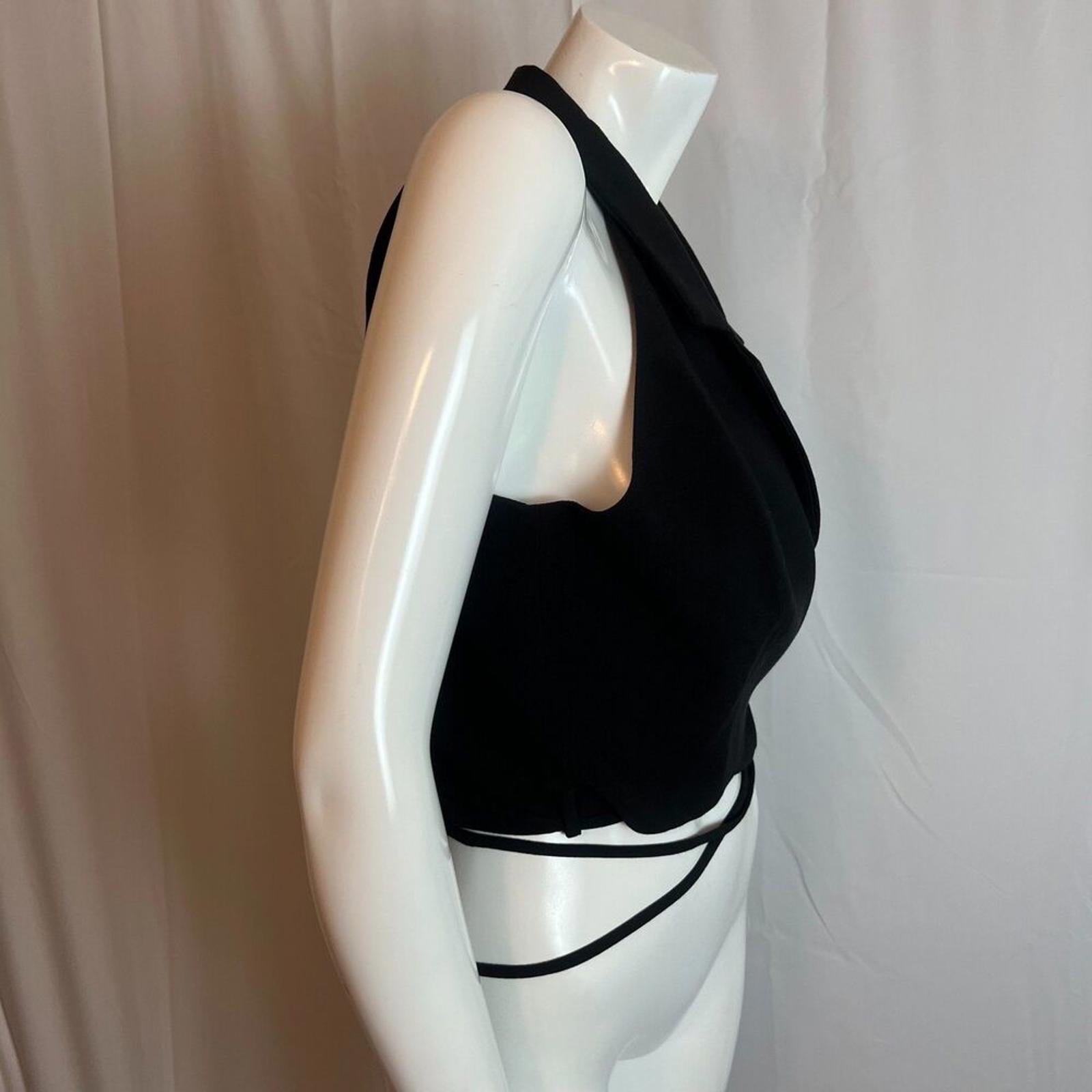 Flat White x Anthropologie Cropped Halter Vest Wrap Around Office Siren Size L