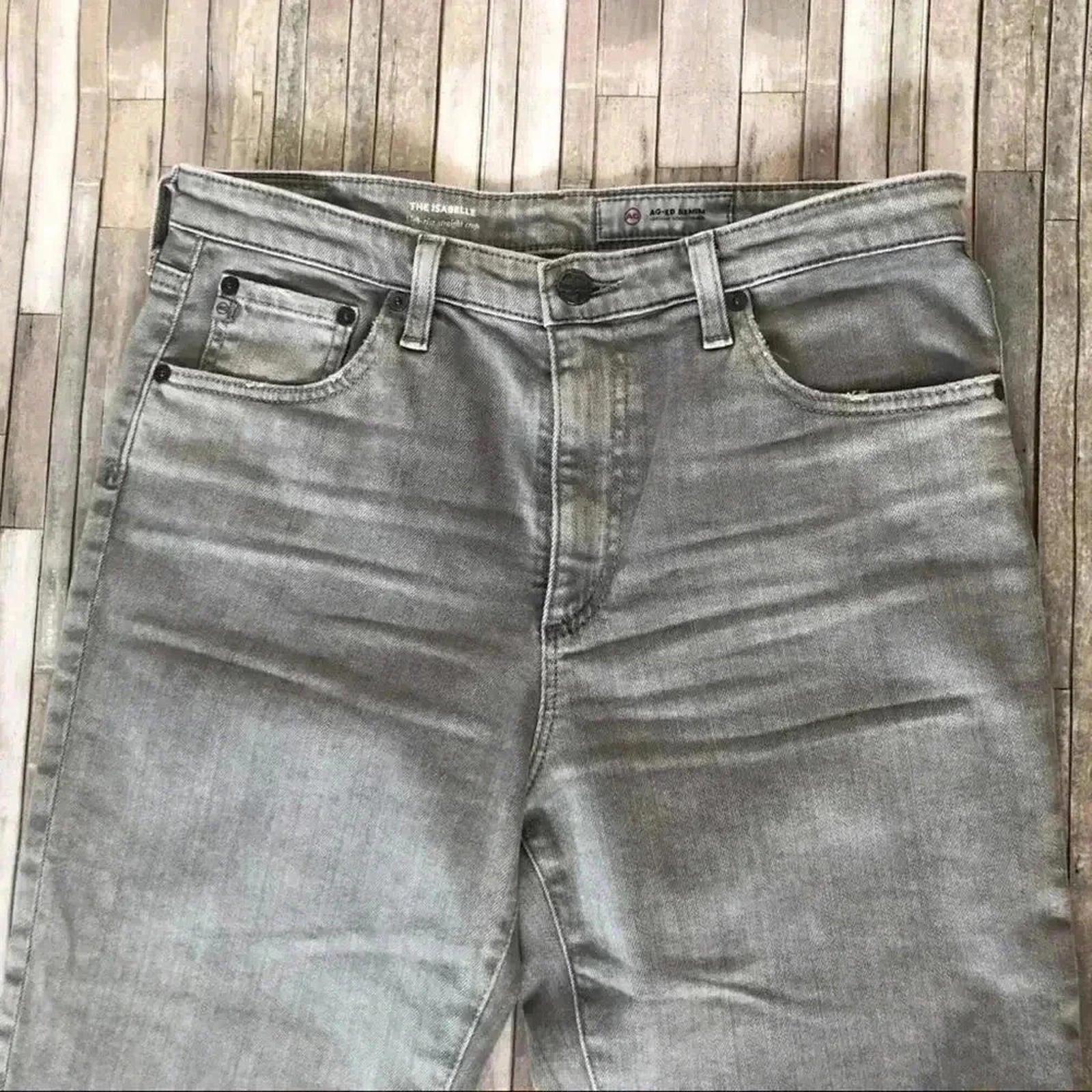 AG Adriano Goldschmied The Isabel Grey High Rise Straight Cropped Jeans Size 30R