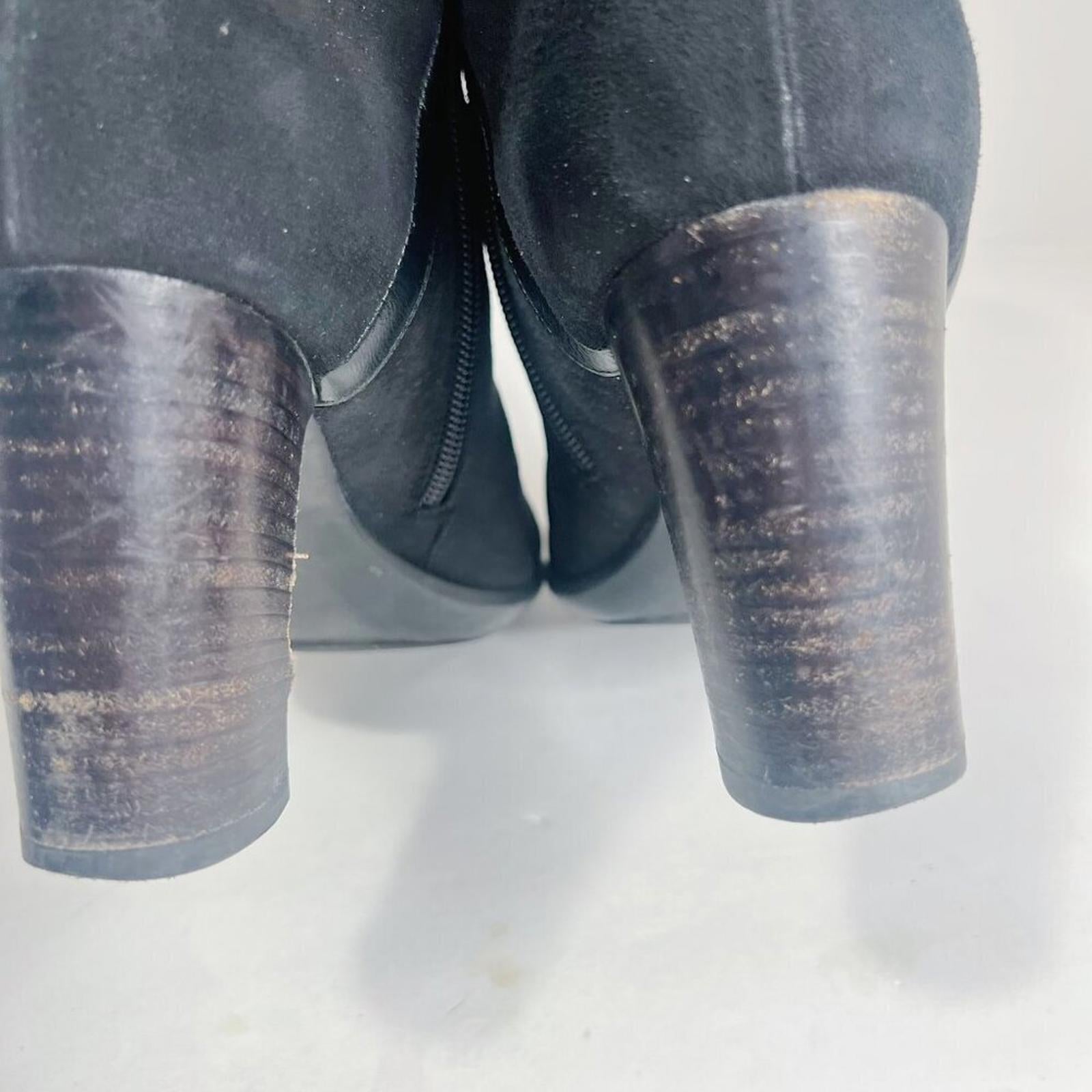 Aquatalia Italian Black Suede Heeled Booties Leather Piping Ankle Boots Size 9