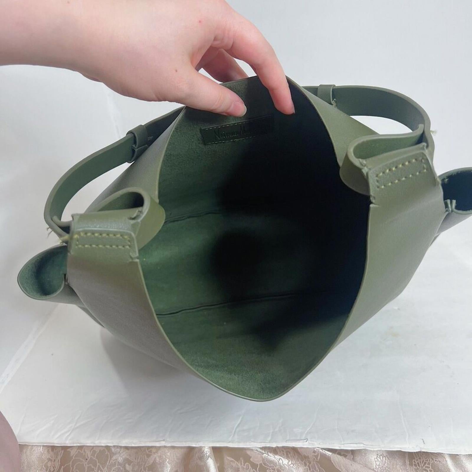 Neiman Marcus Vegetarian Leather Olive Green Hobo Bag Faux Leather Shoulder Bag