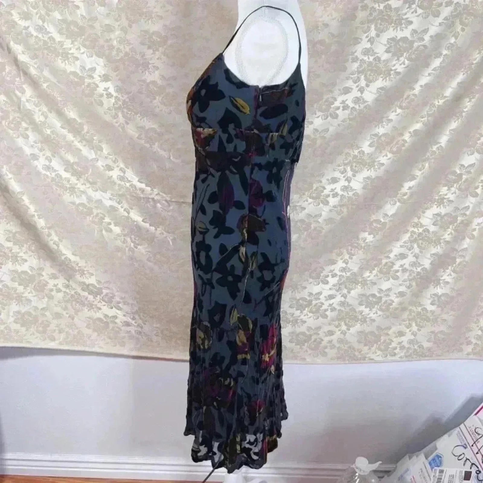 Vintage Jones New York Black Pink Velvet Floral Dress Women's Size 8