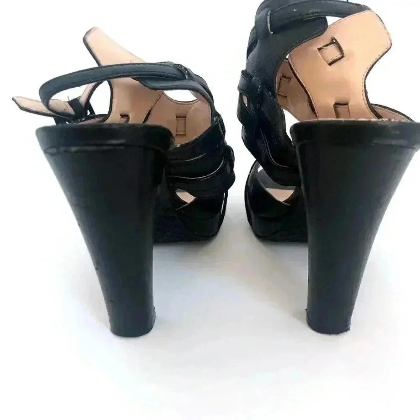 Calvin Klein Posha Black Leather Strappy Platform Heels Pumps Women's Size 6
