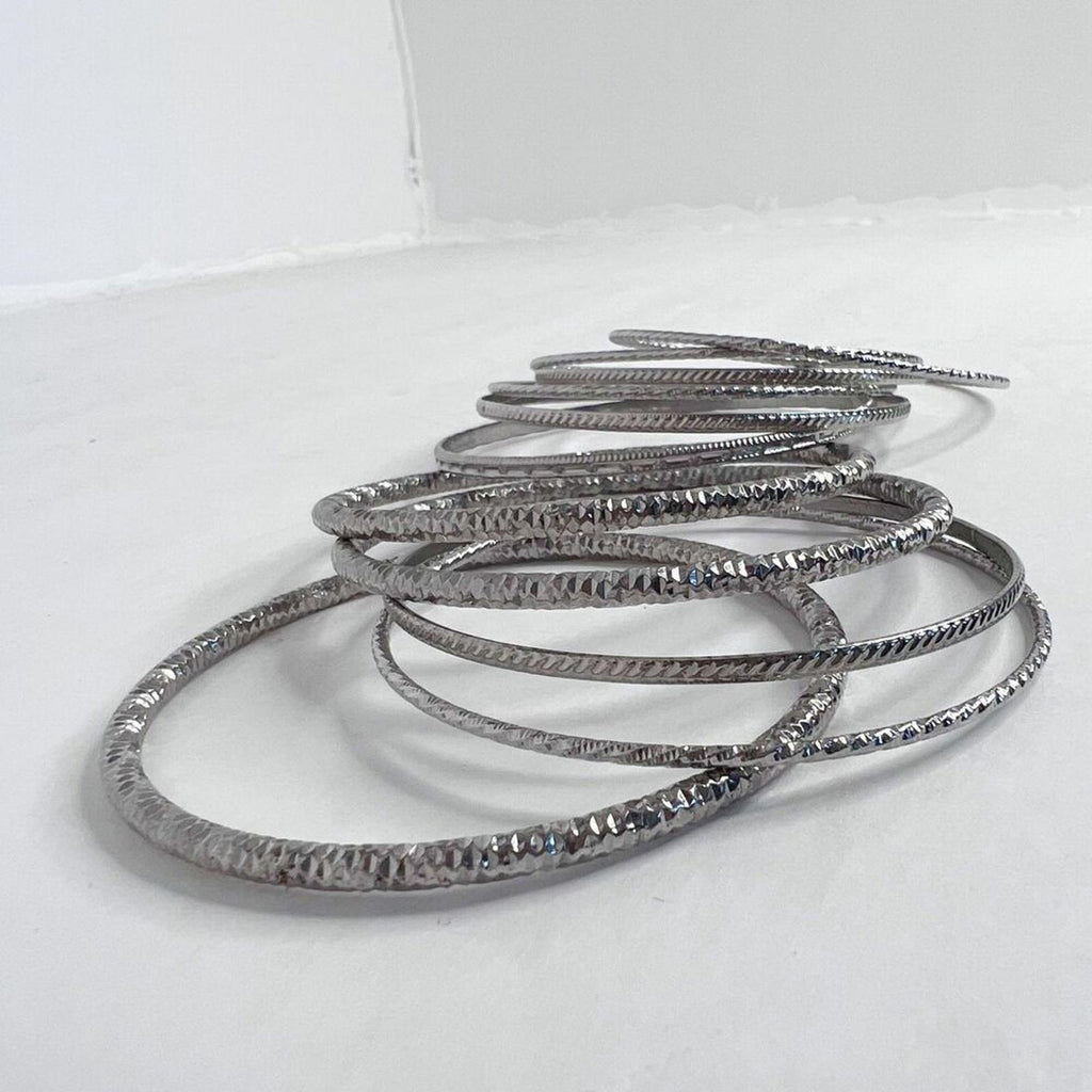 Silver Set of Bangles Textured Boho Chic Bohemian