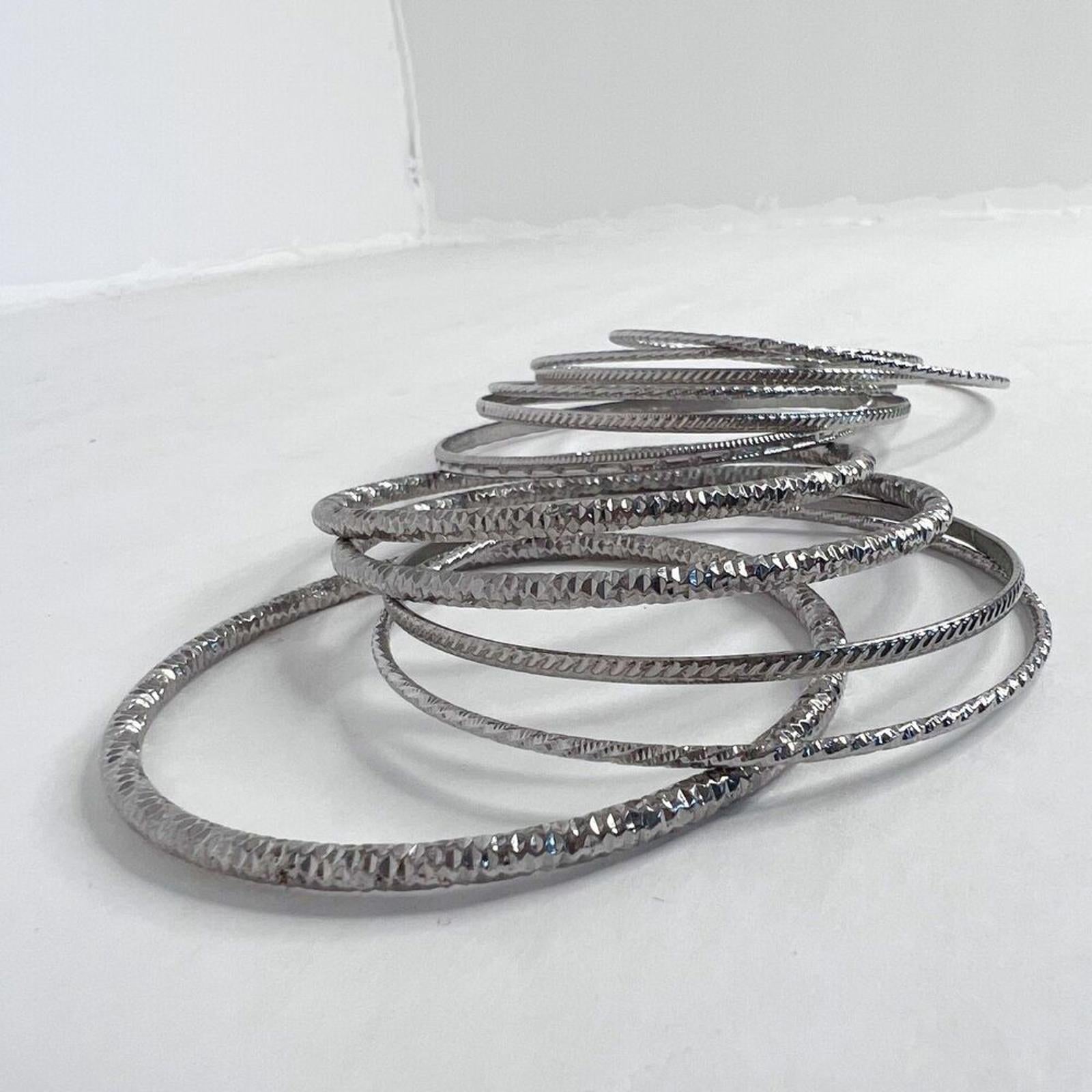 Silver Set of Bangles Textured Boho Chic Bohemian