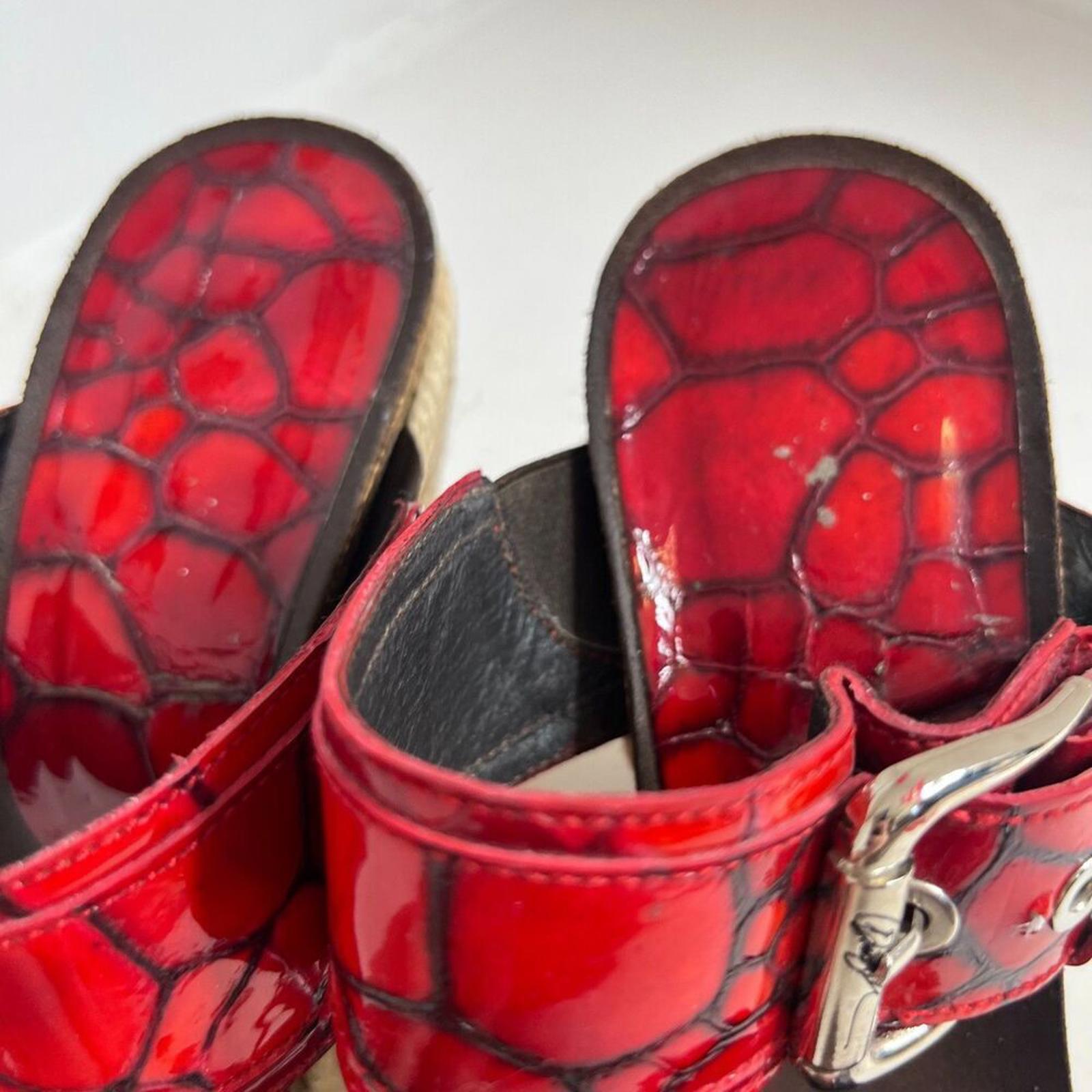 y2k Vintage Donald Pliner Red Crocodile Wedges Patent Leather Sandals Size 9.5