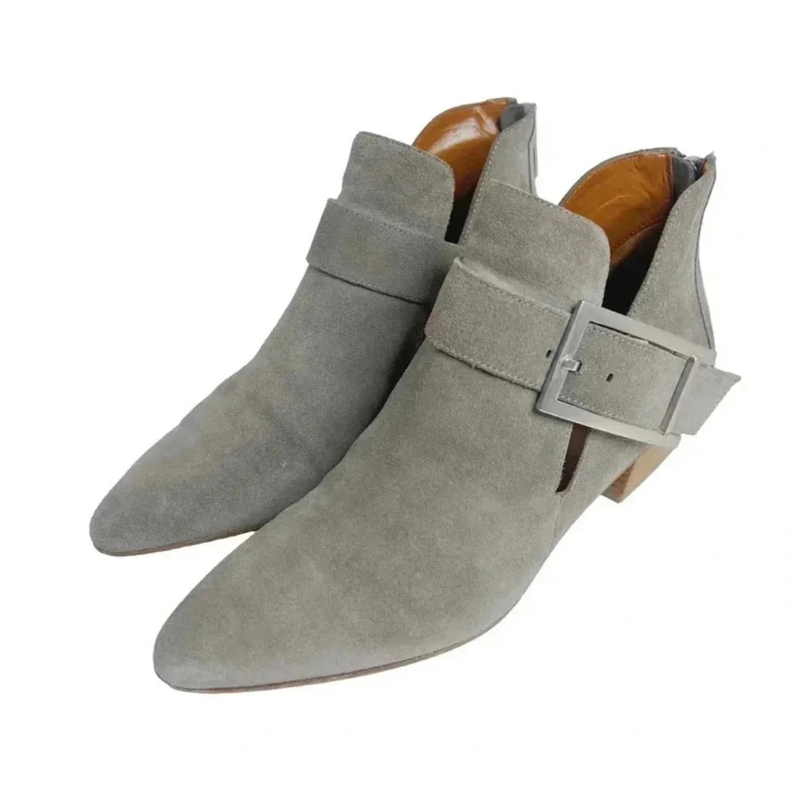 Aquatalia Like New Filomena Grey Suede Buckled Booties Women's Size 8.5