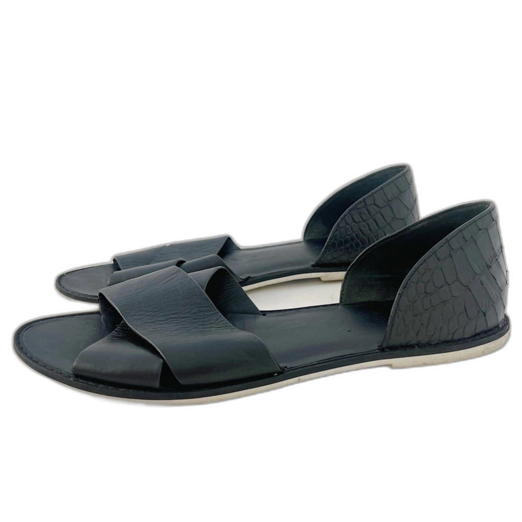 Vince Ida Open-Toed Flats D'Orsay Black Leather Sandals Women's Size 10