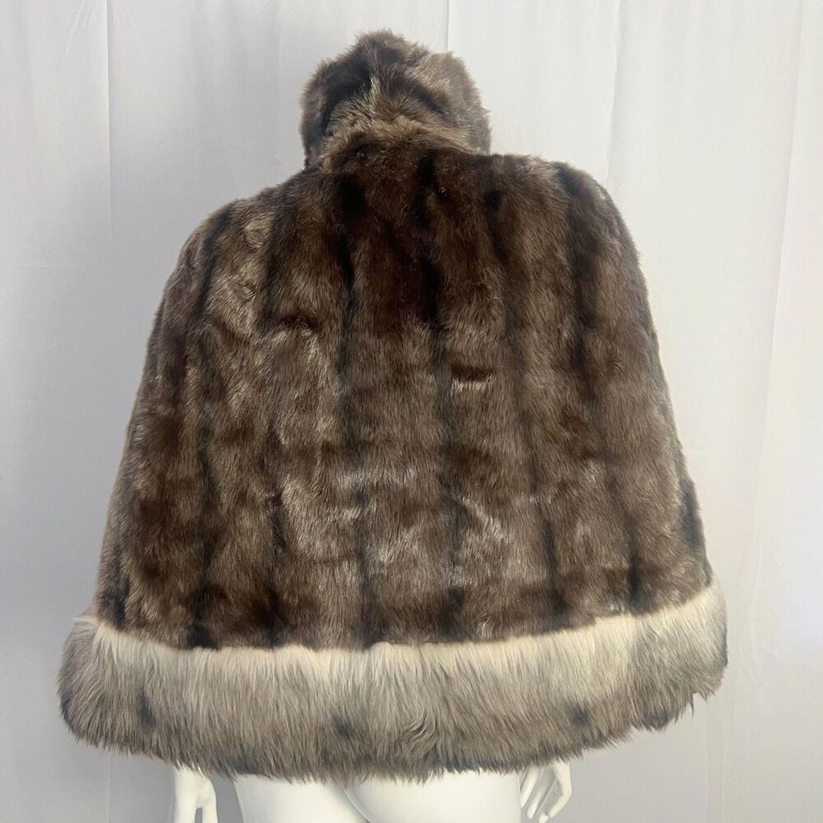 Vintage 1960s Regina Glenara by Glenoit Brown Faux Fur Cape Mob Wife Old Money