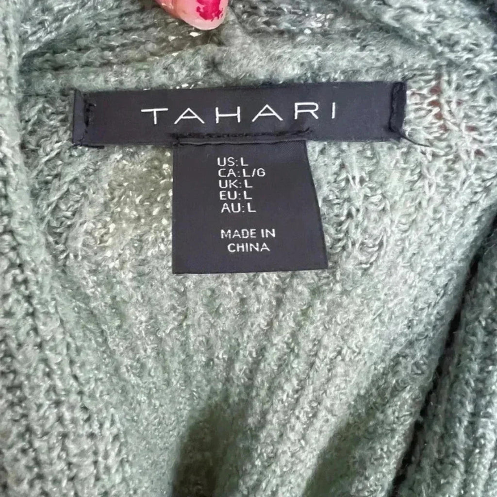 Tahari Green Cowl Neck Sweater Mock Neck Knit Women's Size L