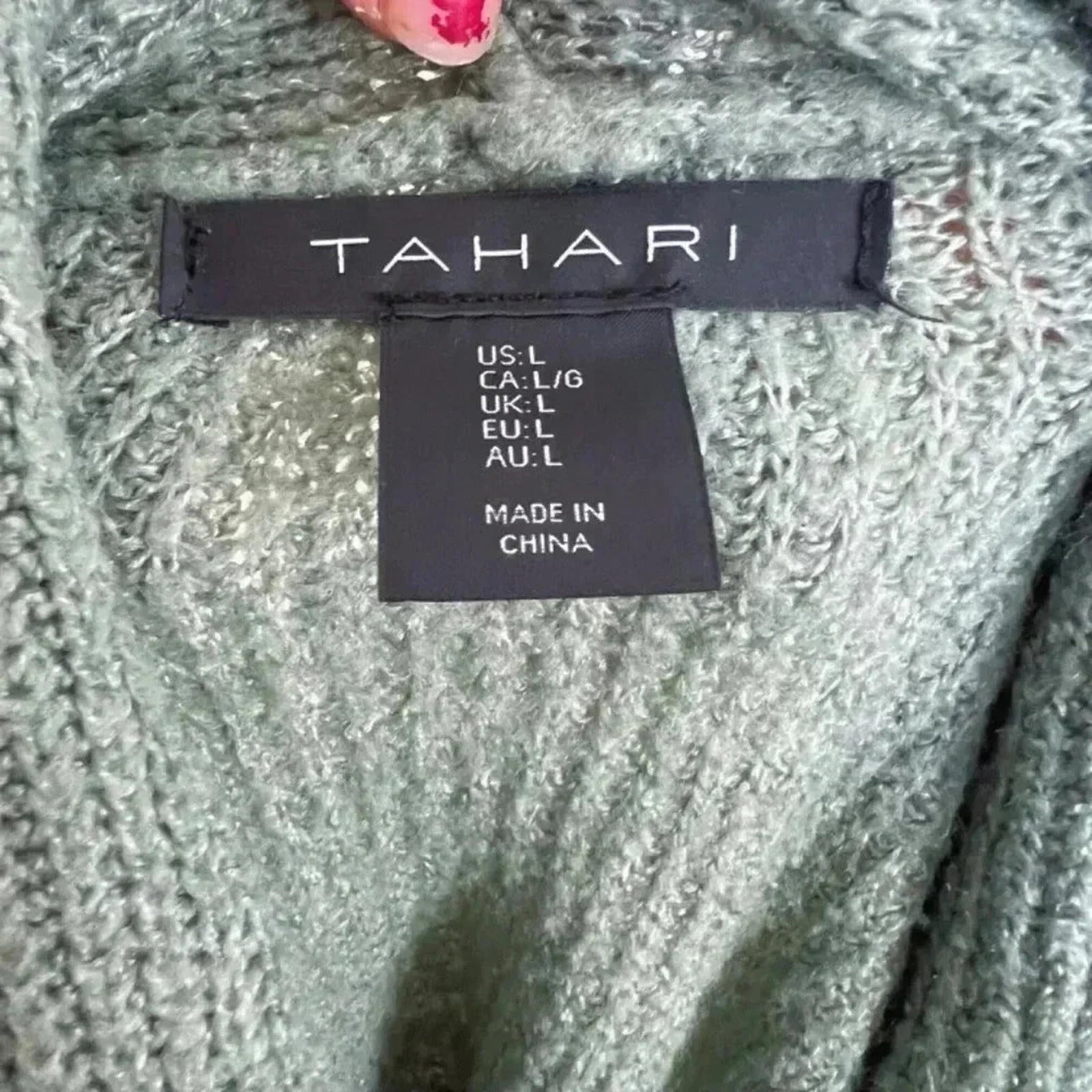 Tahari Green Cowl Neck Sweater Mock Neck Knit Women's Size L