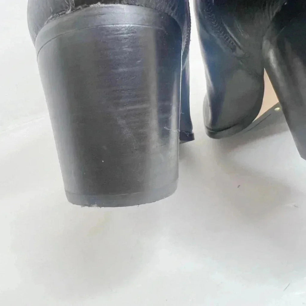 Louise Et Cie Lo Zalia Black Leather Heeled Bootie Buckled Boots Size 9.5