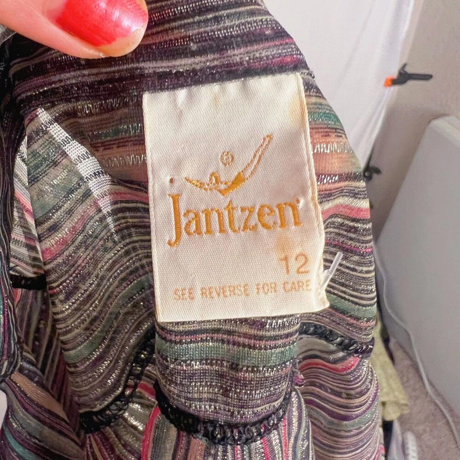 Vintage 1970s Jantzen Metallic Striped Button Down Shirt Sheer Disco Size 12