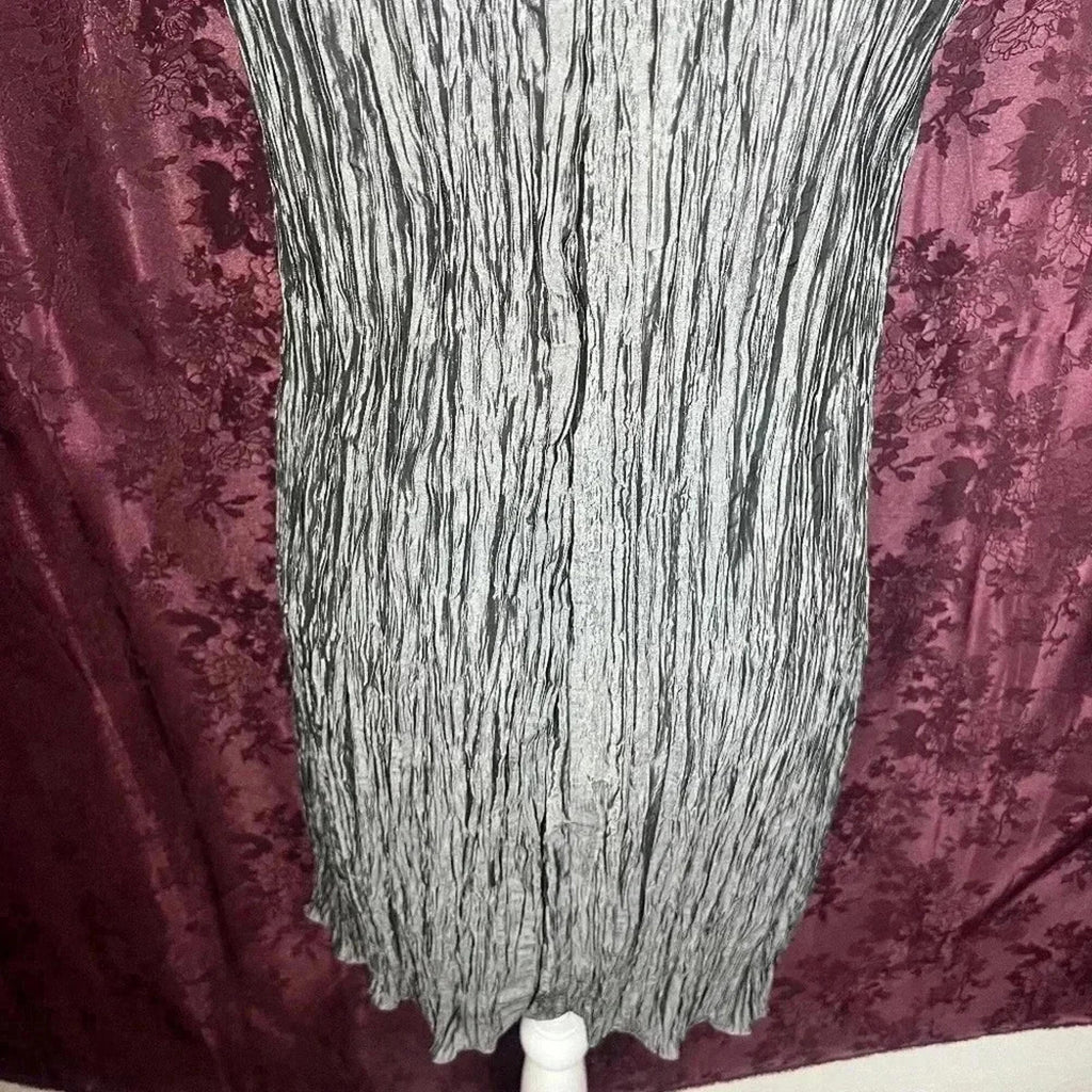 Vintage Silver Satin Crepe Shift Dress With Flower Metallic Women's Size 10