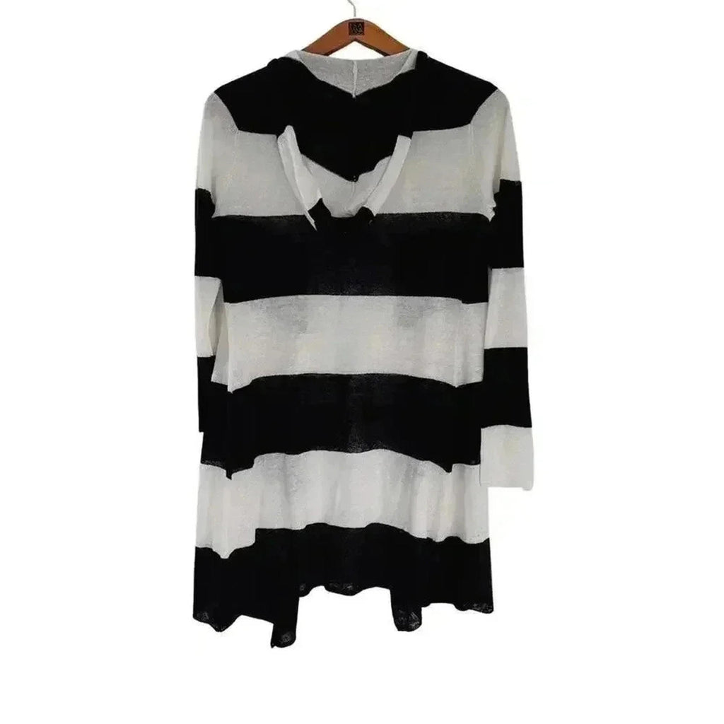 Acrobat Black and White Striped Linen Cardigan Long Sleeve Women's Size S
