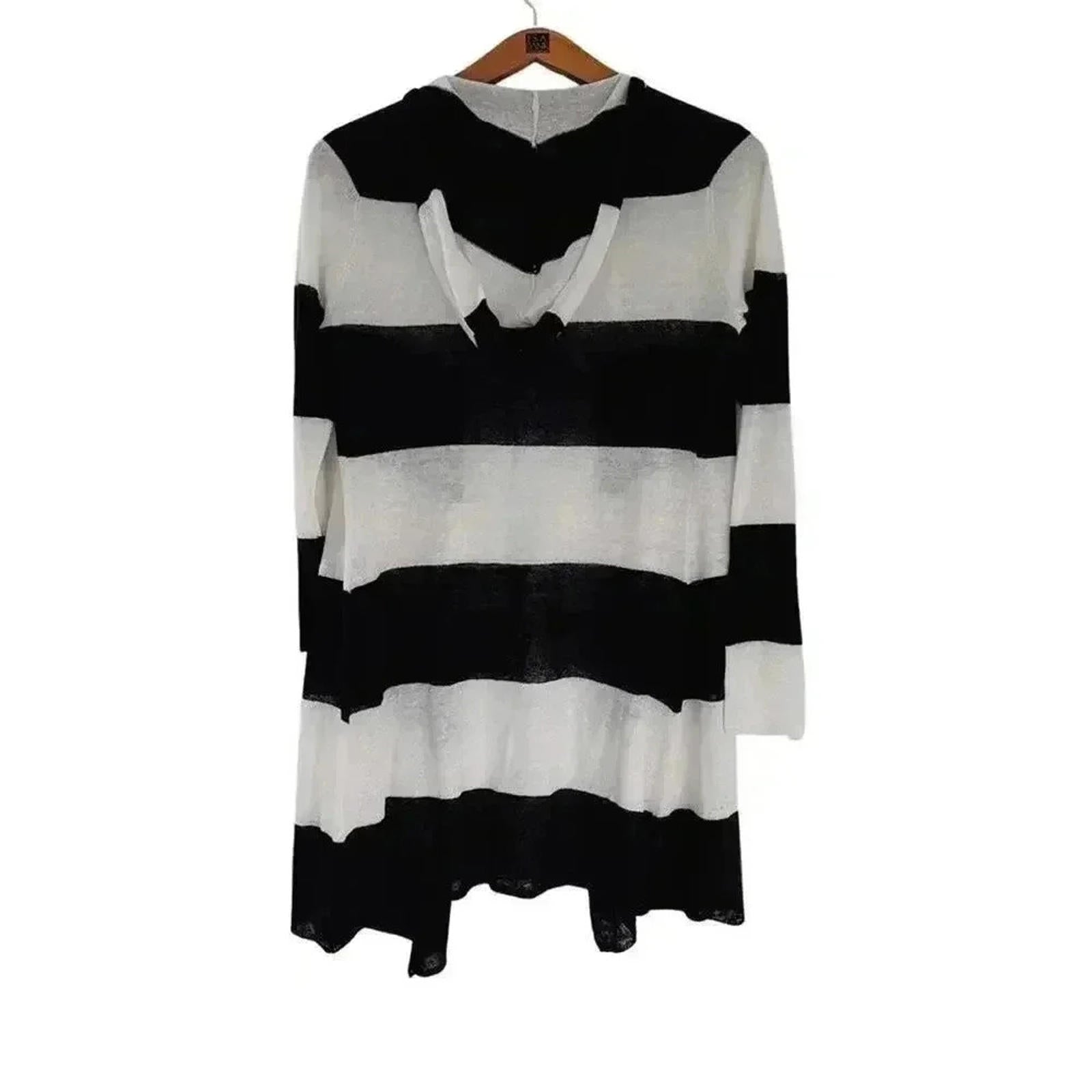 Acrobat Black and White Striped Linen Cardigan Long Sleeve Women's Size S