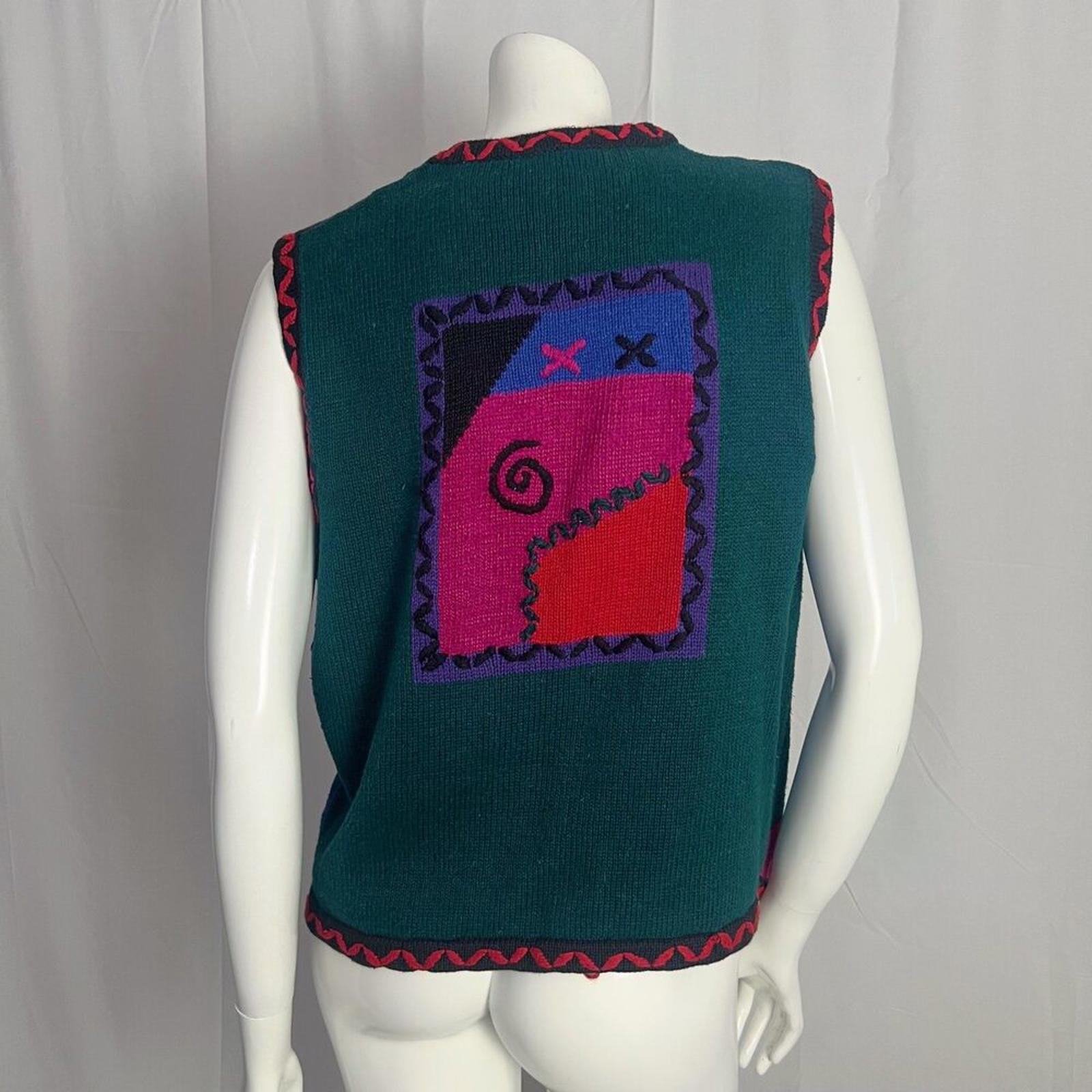 Vintage 90s Sigrid Olsen Patchwork Knit Sweater Vest Multicolored Women's Size M