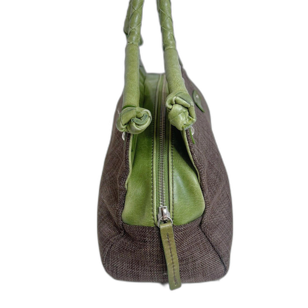 Matt & Natt Anthropologie Green Faux Leather Brown Studded Handbag Studded
