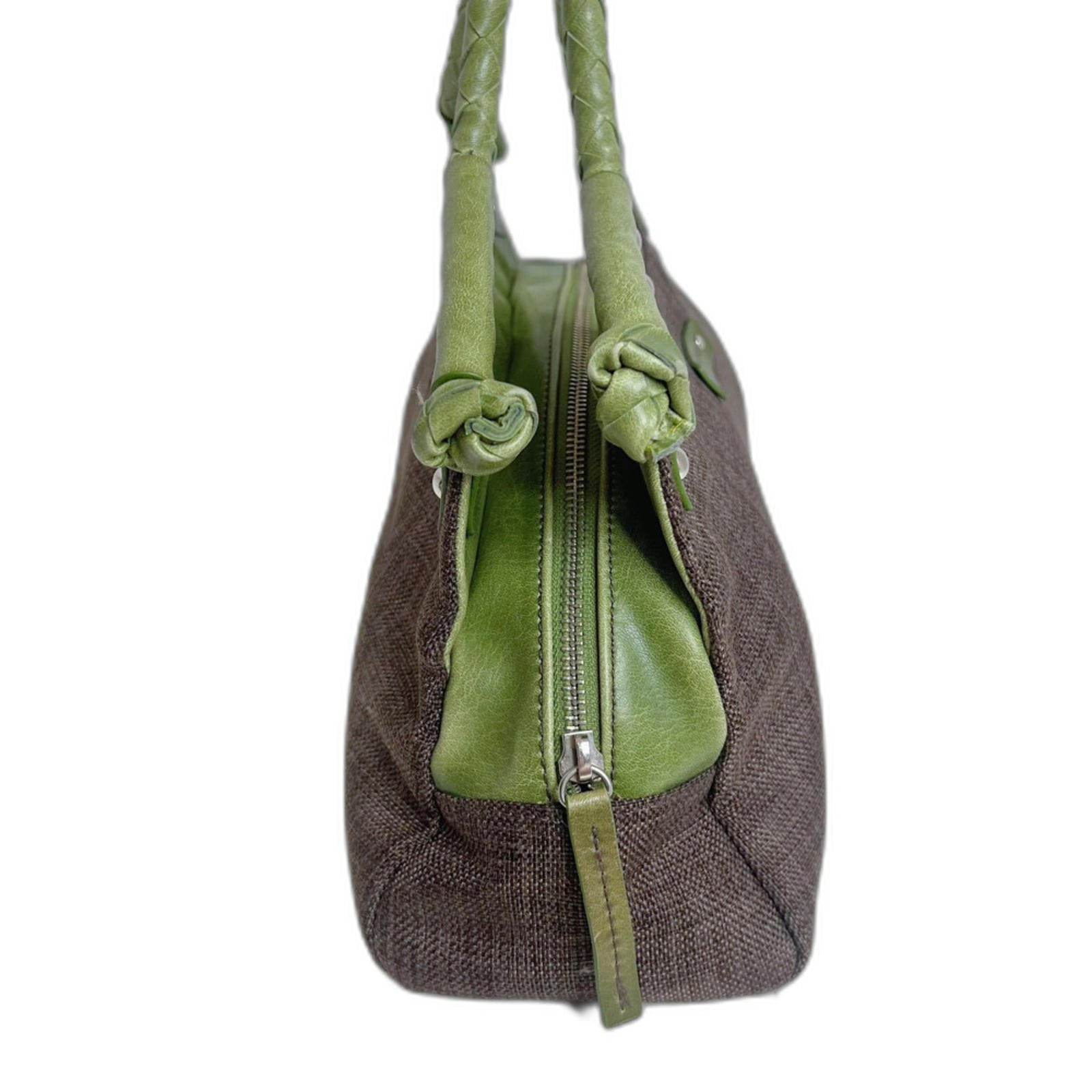 Matt & Natt Anthropologie Green Faux Leather Brown Studded Handbag Studded