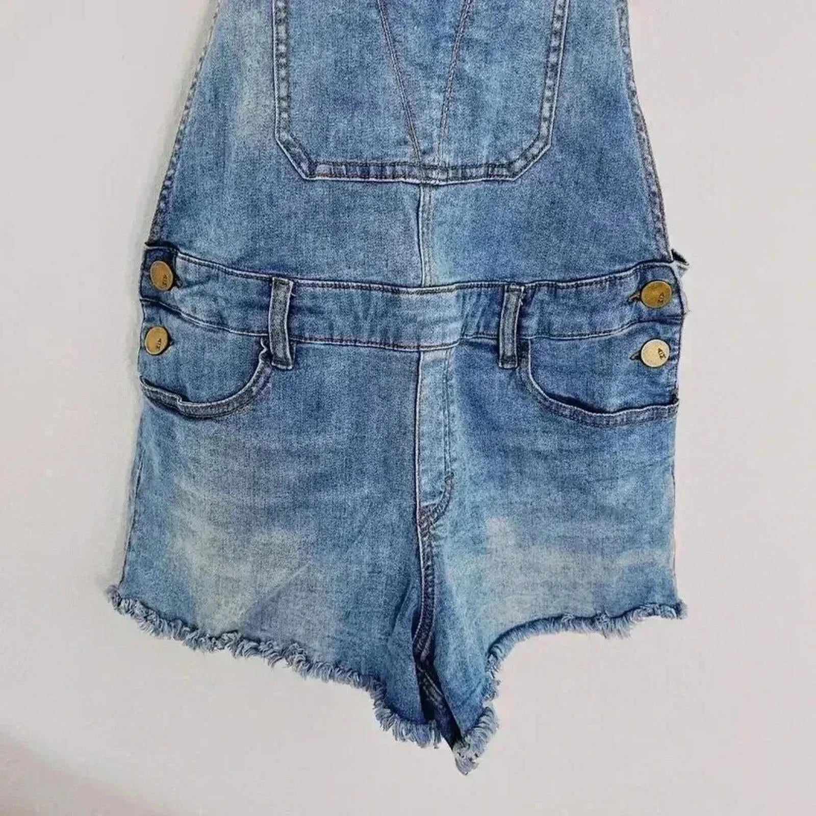 Ashley Mason Women's Acid Wash Denim Overall Shorts Country Western Size L