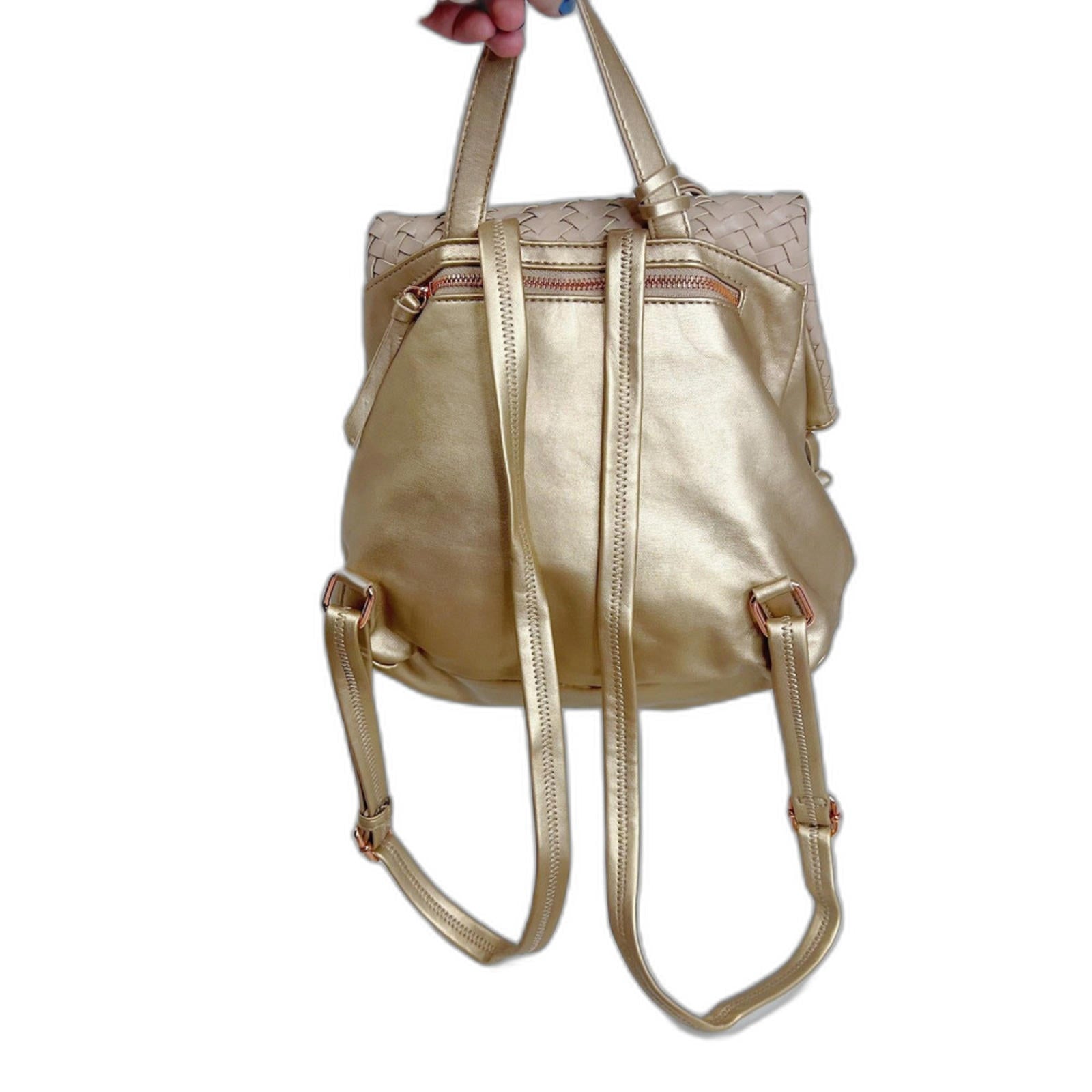 Sole Society Gold Faux Leather Foldover Backpack Bag