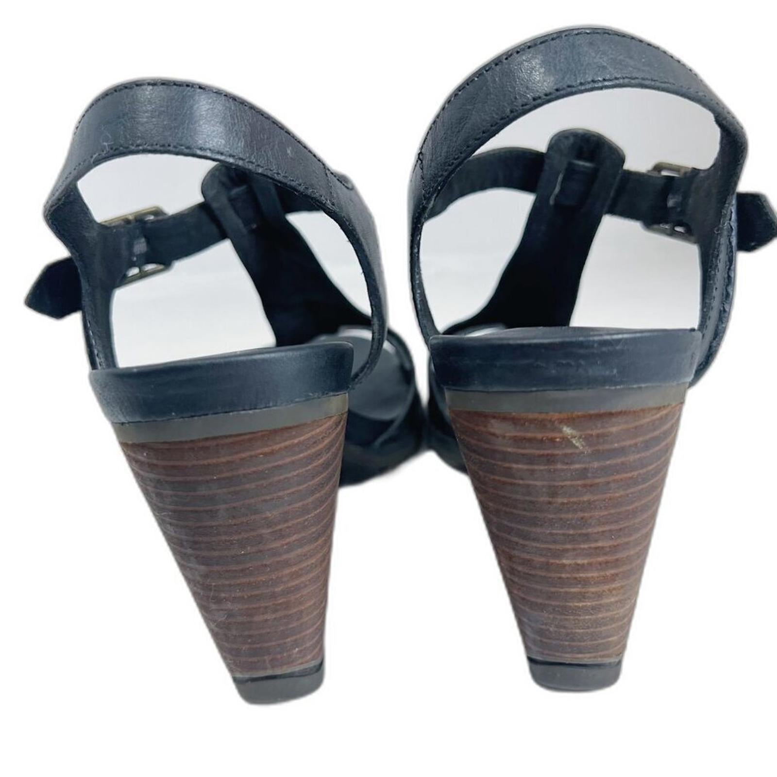 Timberland Earthkeepers Stratham Heights Sandal Black Leather Heel Size 9.5