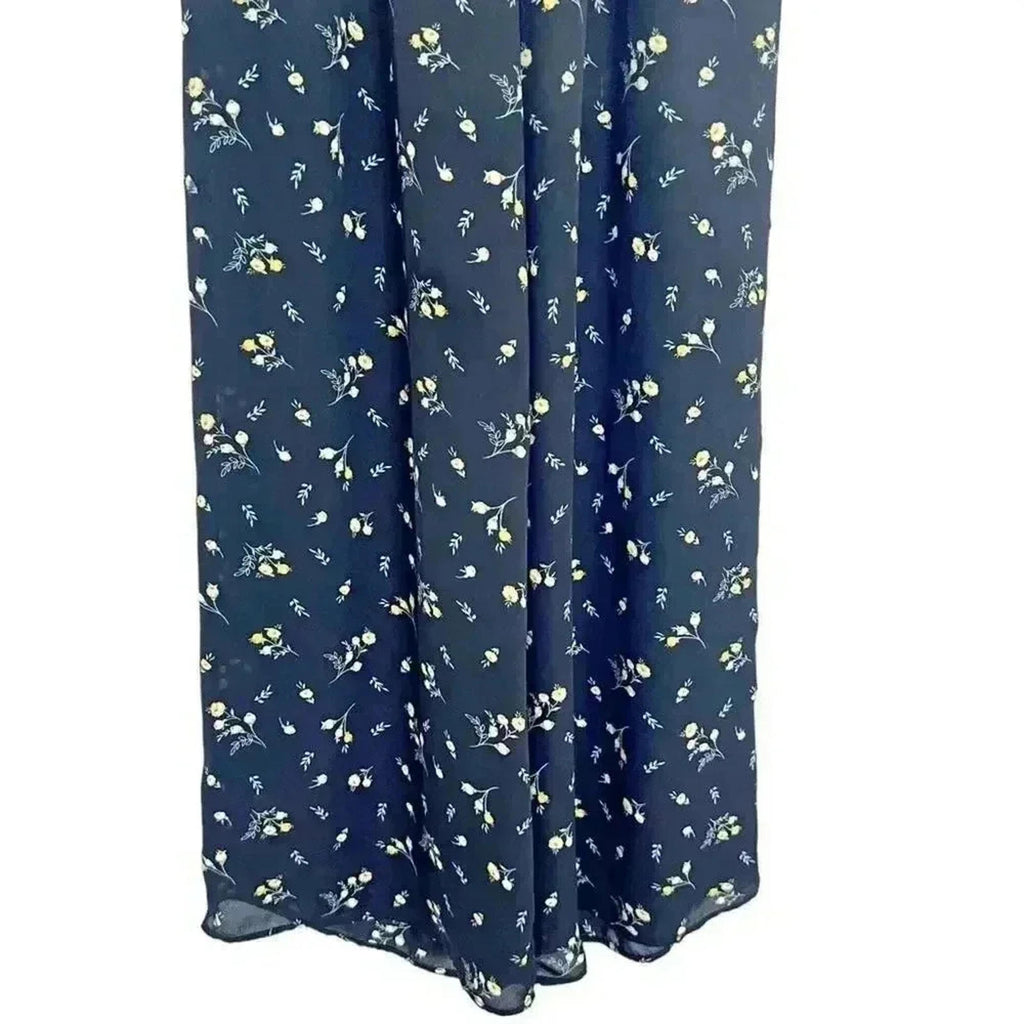 Aqua Black and Yellow Chiffon Flowy Pants Floral  Summer Boho Chic Size S