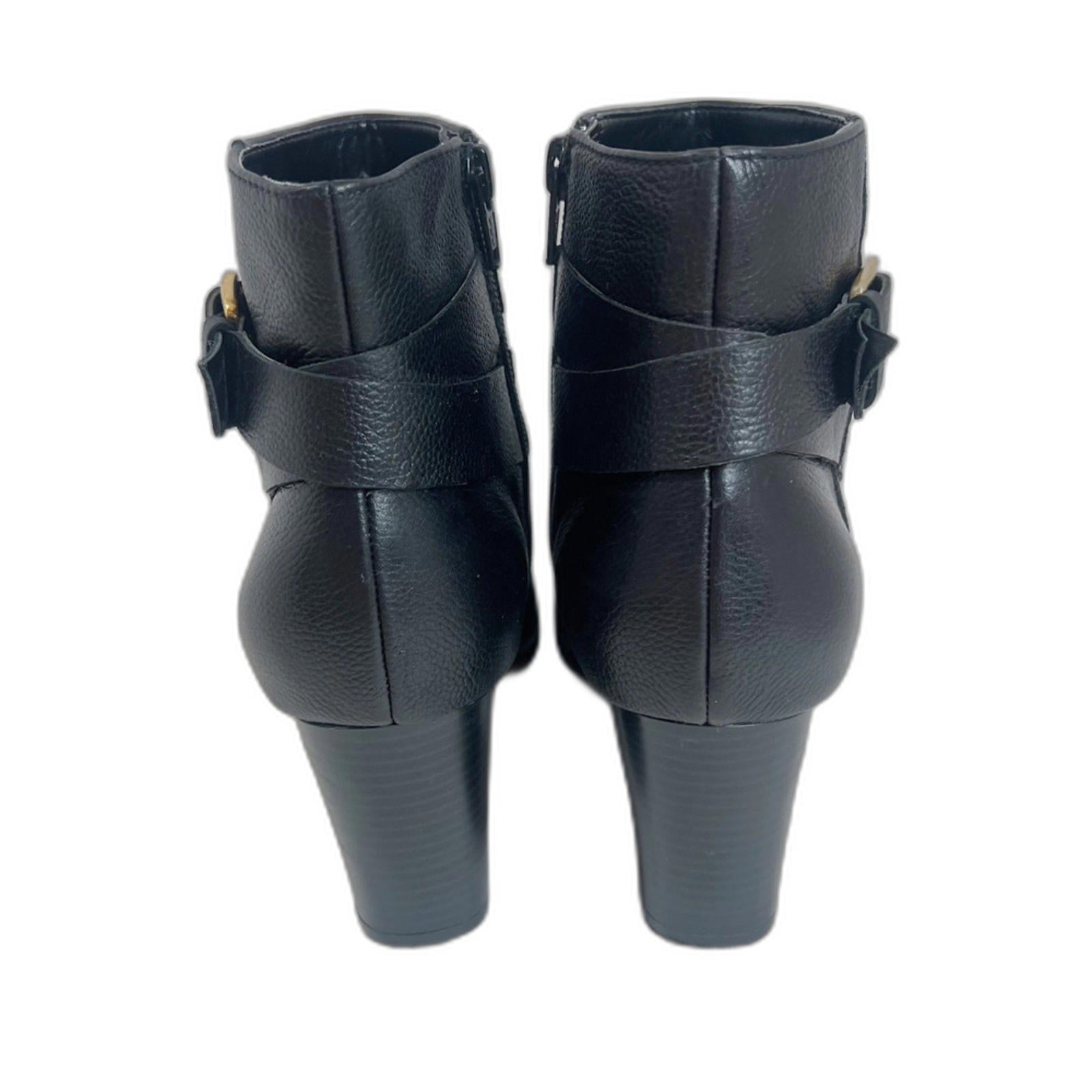 Cole Haan Rhinecliff Black Pebbled Leather Bootie Ankle Boot Gold Size 7.5