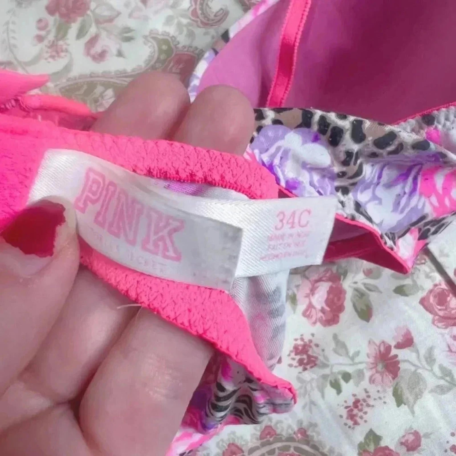 PINK Victoria's Secret Wear Everywhere Demi Bra Leopard Print Pink Flowers 34C