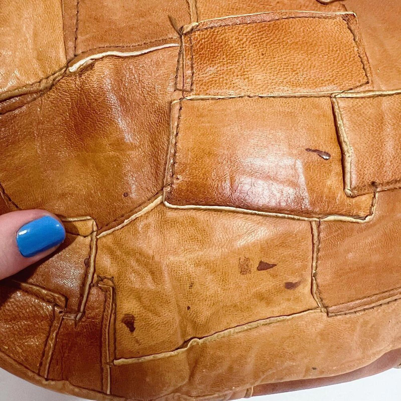 Vintage 70s Brown Leather Patchwork Boho Hippie Festival Shoulder Bag Hobo Bag