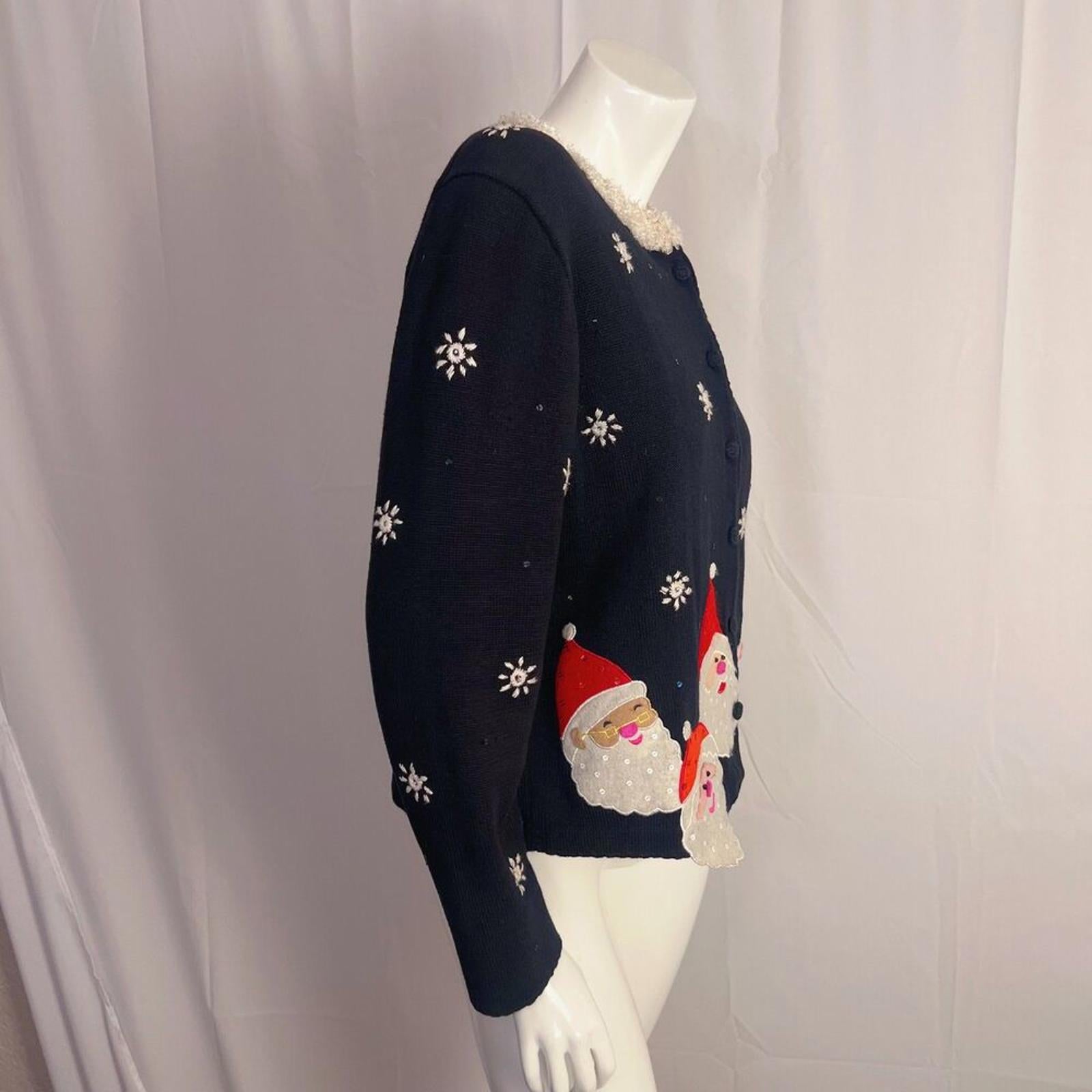 Vintage Arriviste Santa Cardigan Christmas Ugly Sweater Women's Size M