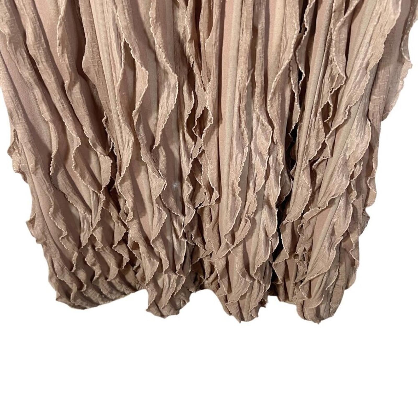 Vintage Tan Ruffle Maxi Skirt Wrinkled Pleated Skirt Women's Size M