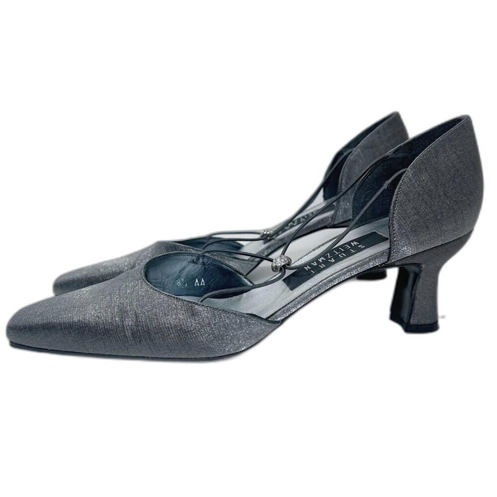 90s Vintage Stuart Weitzman Rondex Heels Silver Kitten Heel Pump Size 8.5 AA
