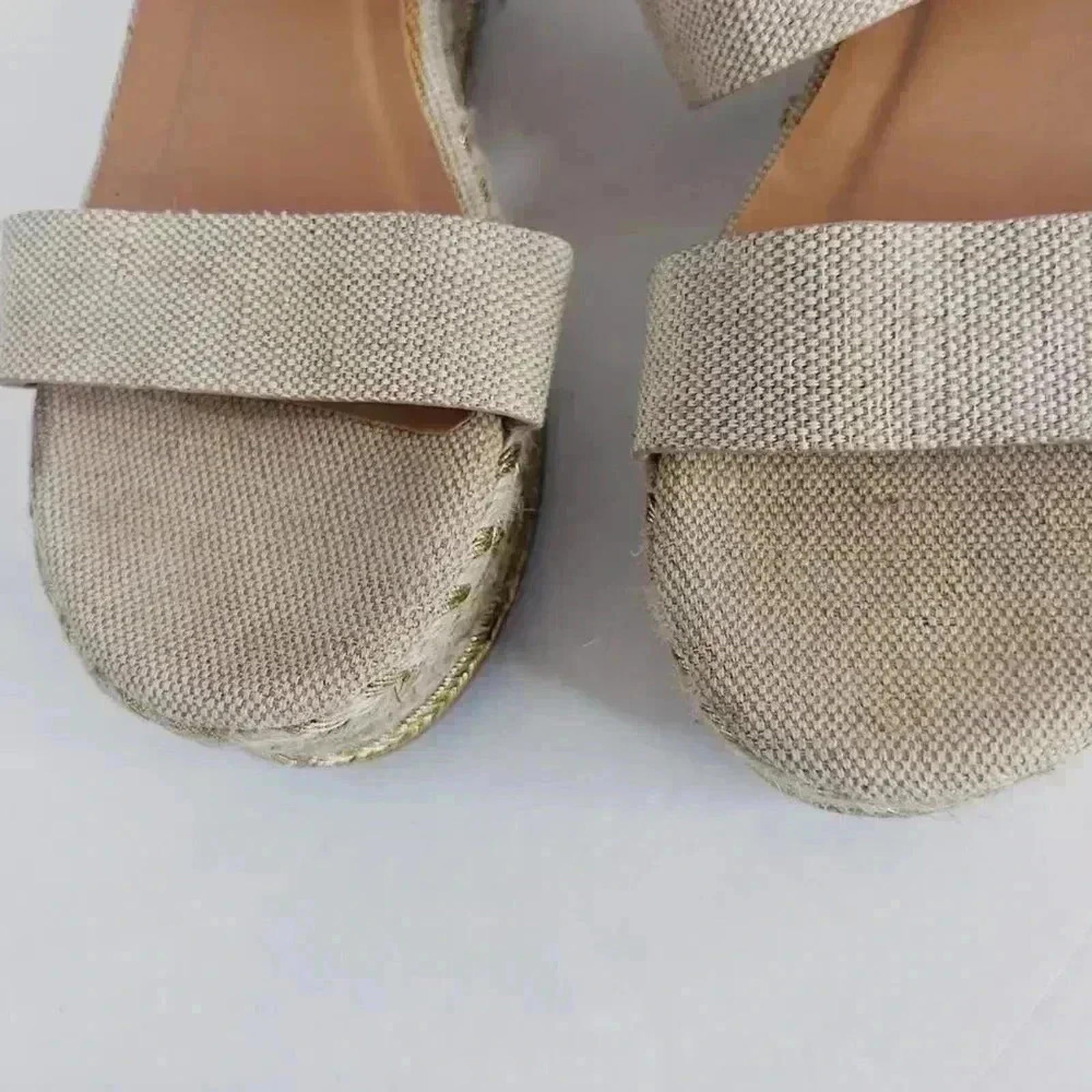 Bamboo Platform Espadrille Sandals Cream and Gold Canvas Woven Size 10