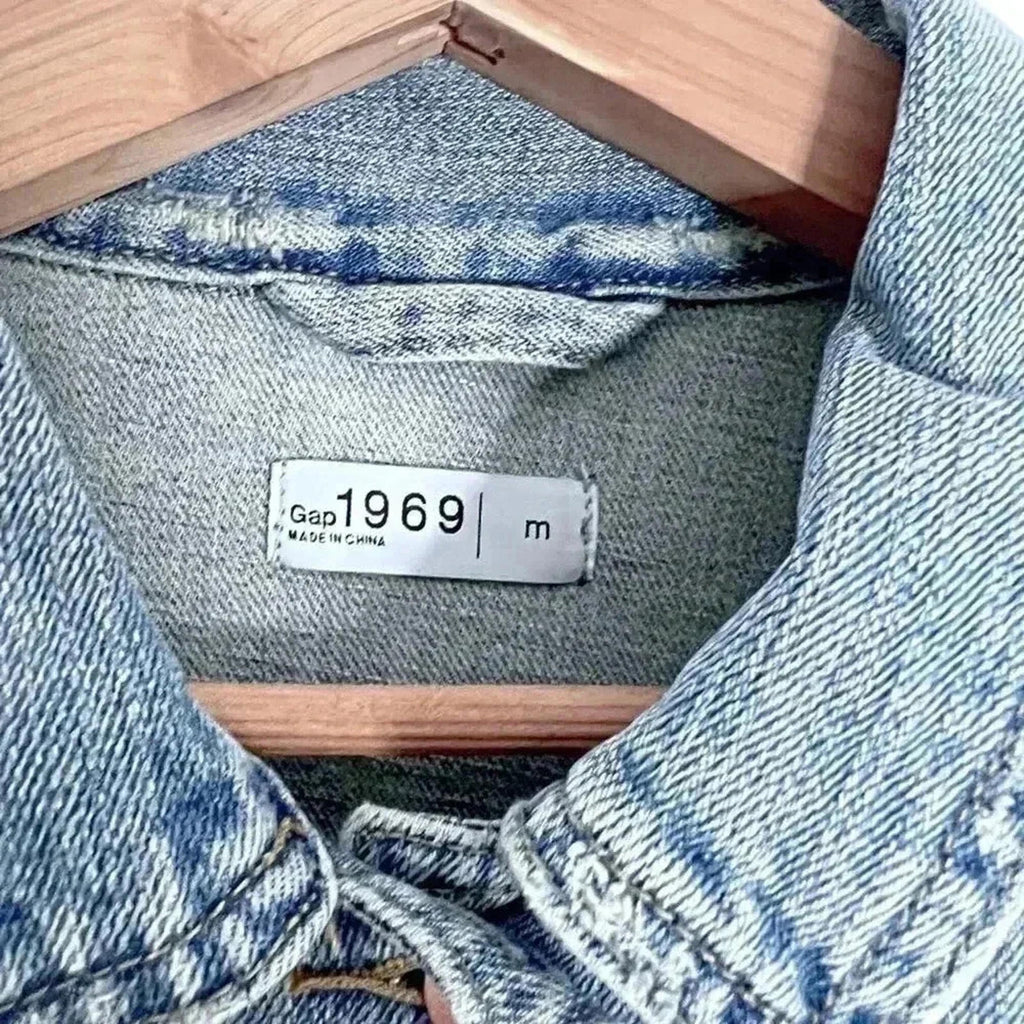 GAP Distressed Medium Wash Denim Jacket Women's Size M