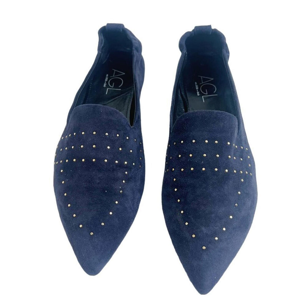 AGL Attilio Giusti Leombruni Studded Blue Suede Loafers Flats Women's Size 12