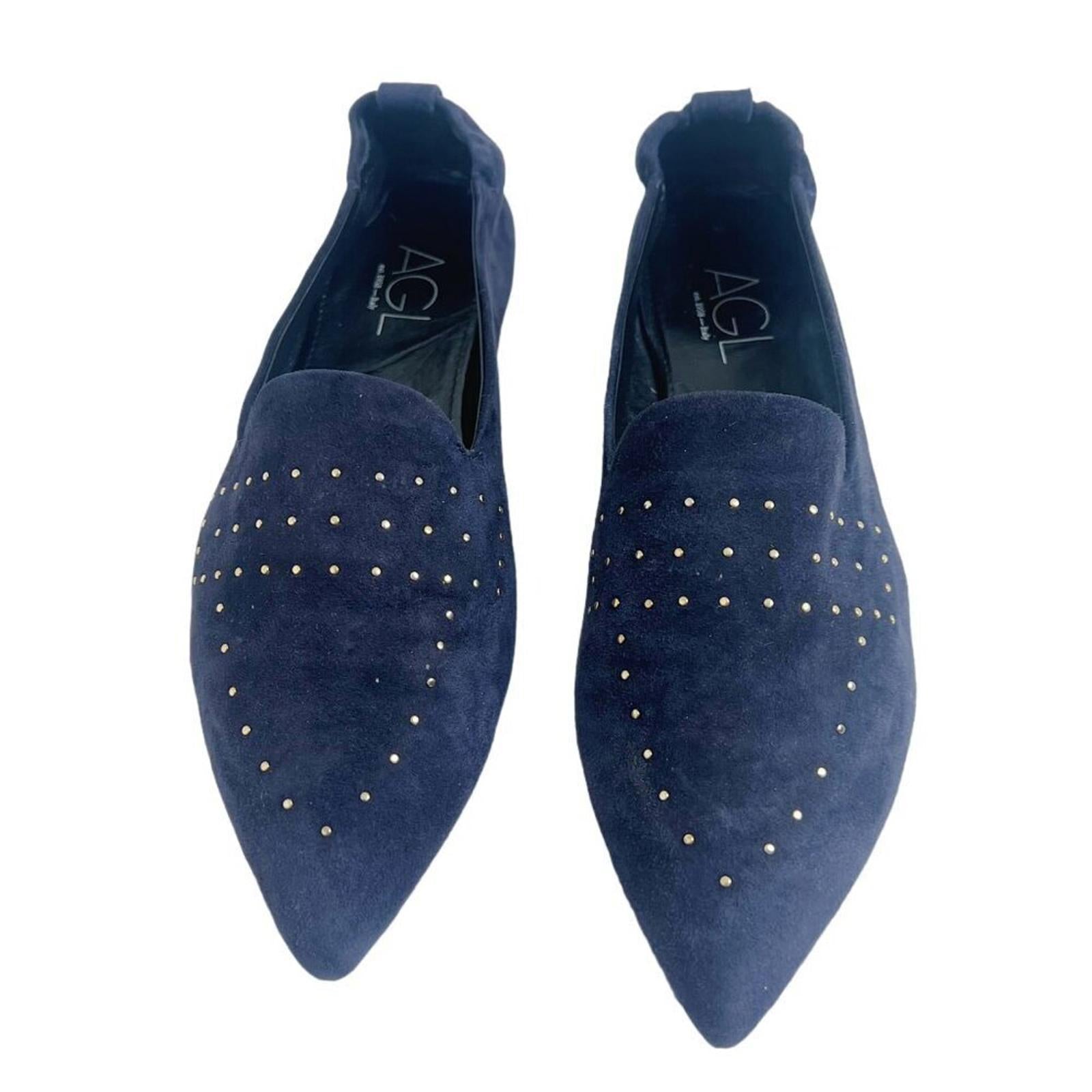 AGL Attilio Giusti Leombruni Studded Blue Suede Loafers Flats Women's Size 12