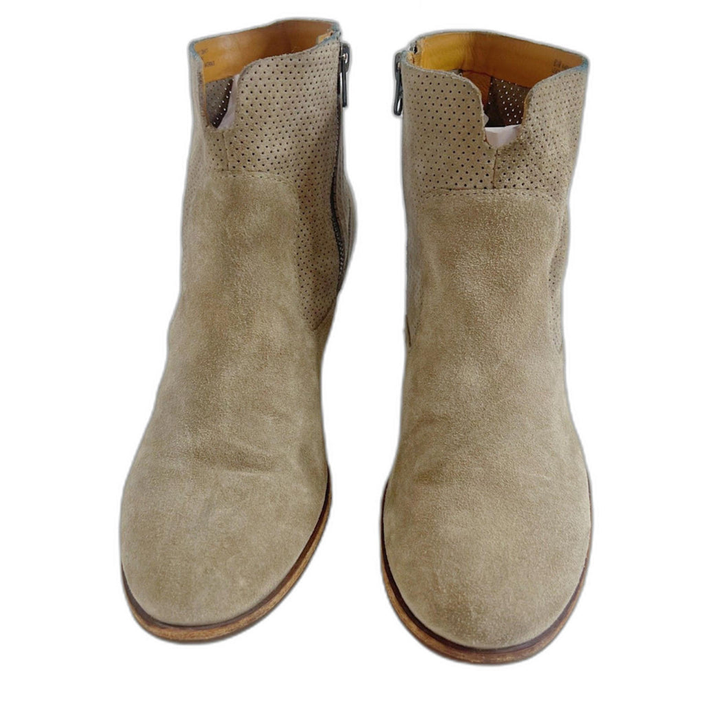 Kork-Ease Sherrill Booties Taupe Suede Ankle Boots Tan Leather Size 8.5