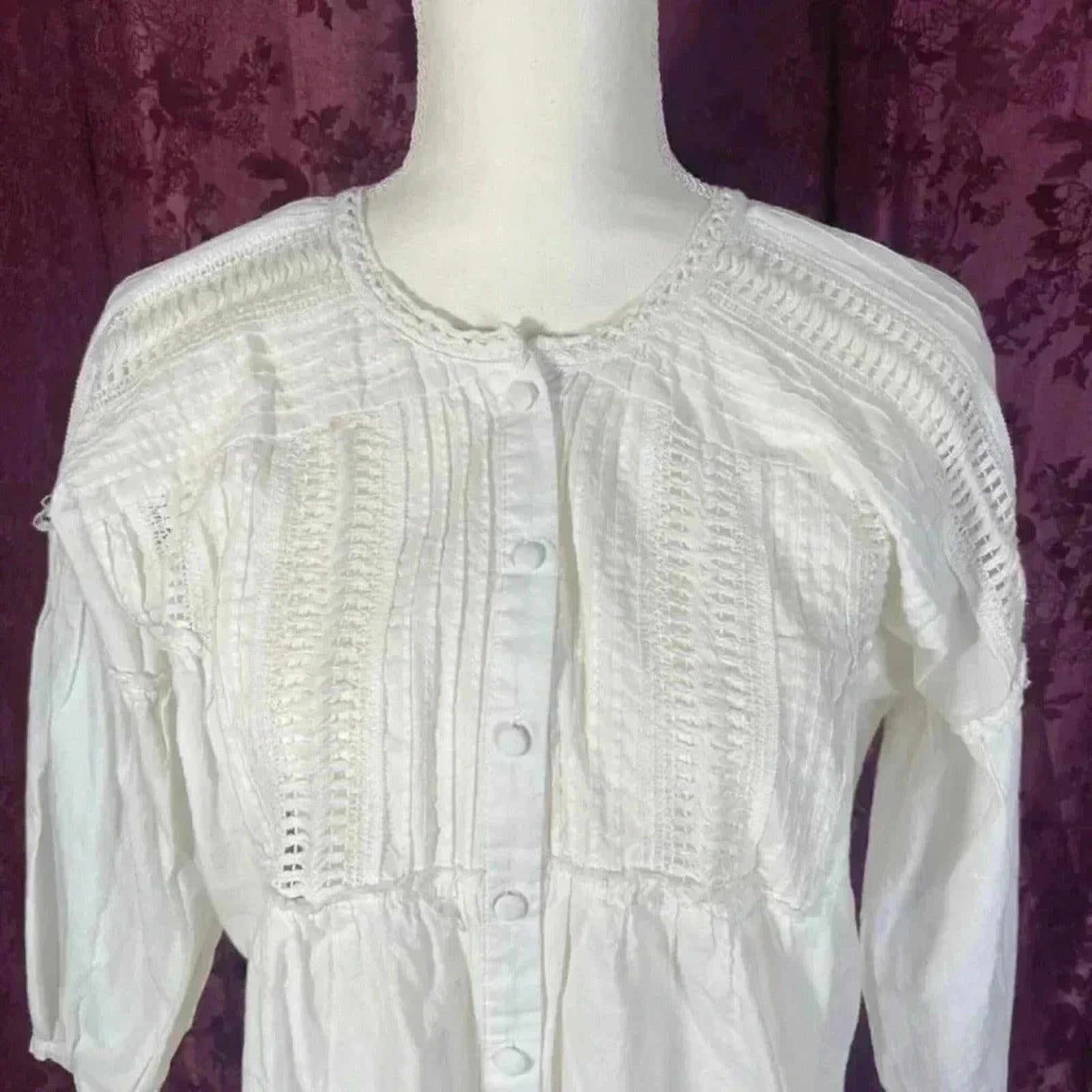 Anthropologie eri + ali White Peasant Blouse Milla Women's Size S