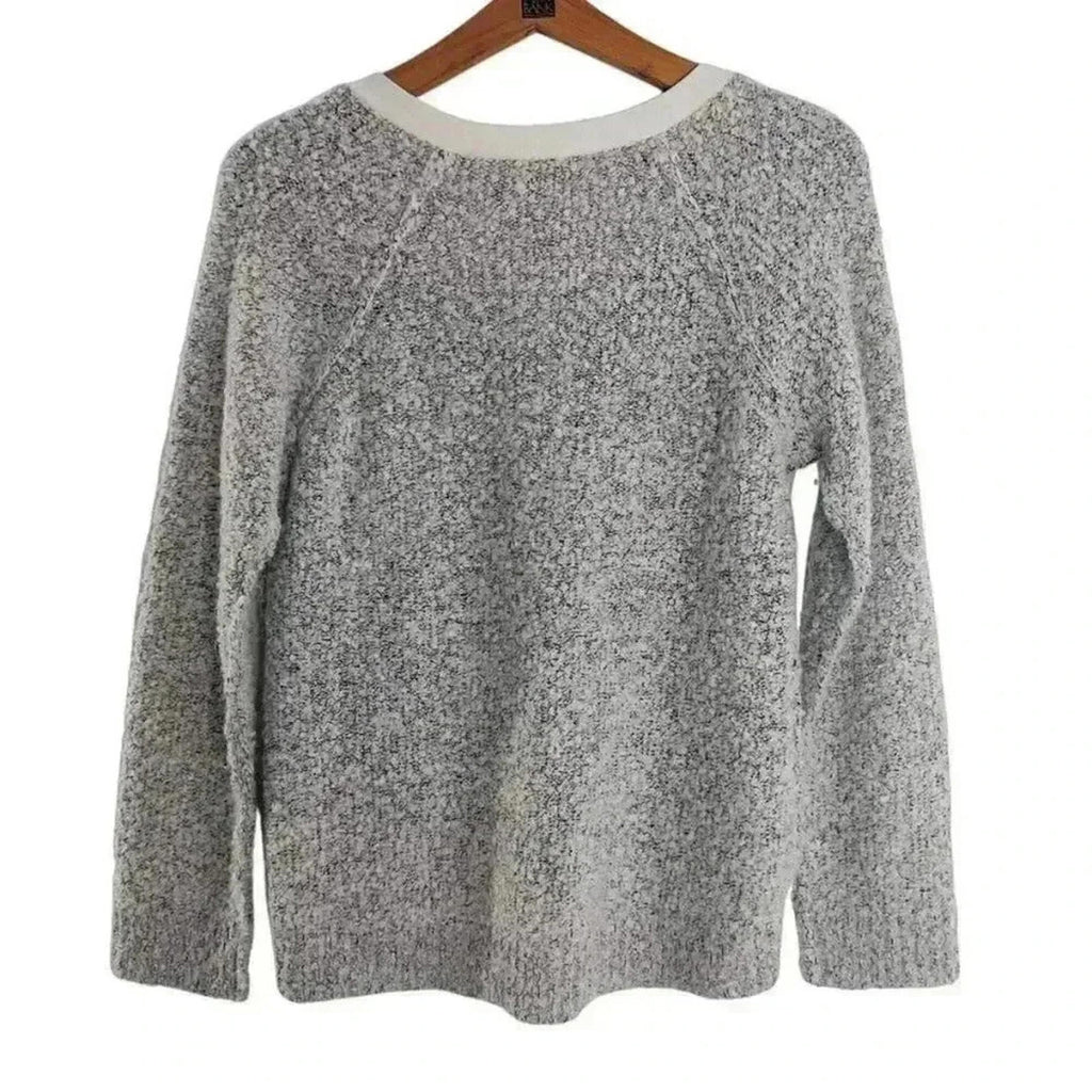 Sanctuary Grey V Neck Knit Varsity Sweater White Collar Preppy Women's Size S