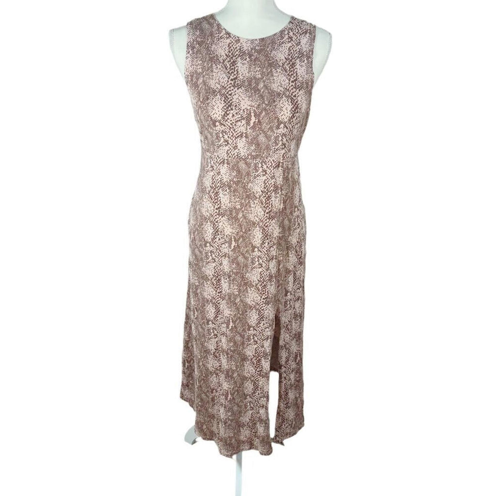 Urban Outfitters UO  Pink and Brown Snakeprint Midi Dress Slit Women's Size M